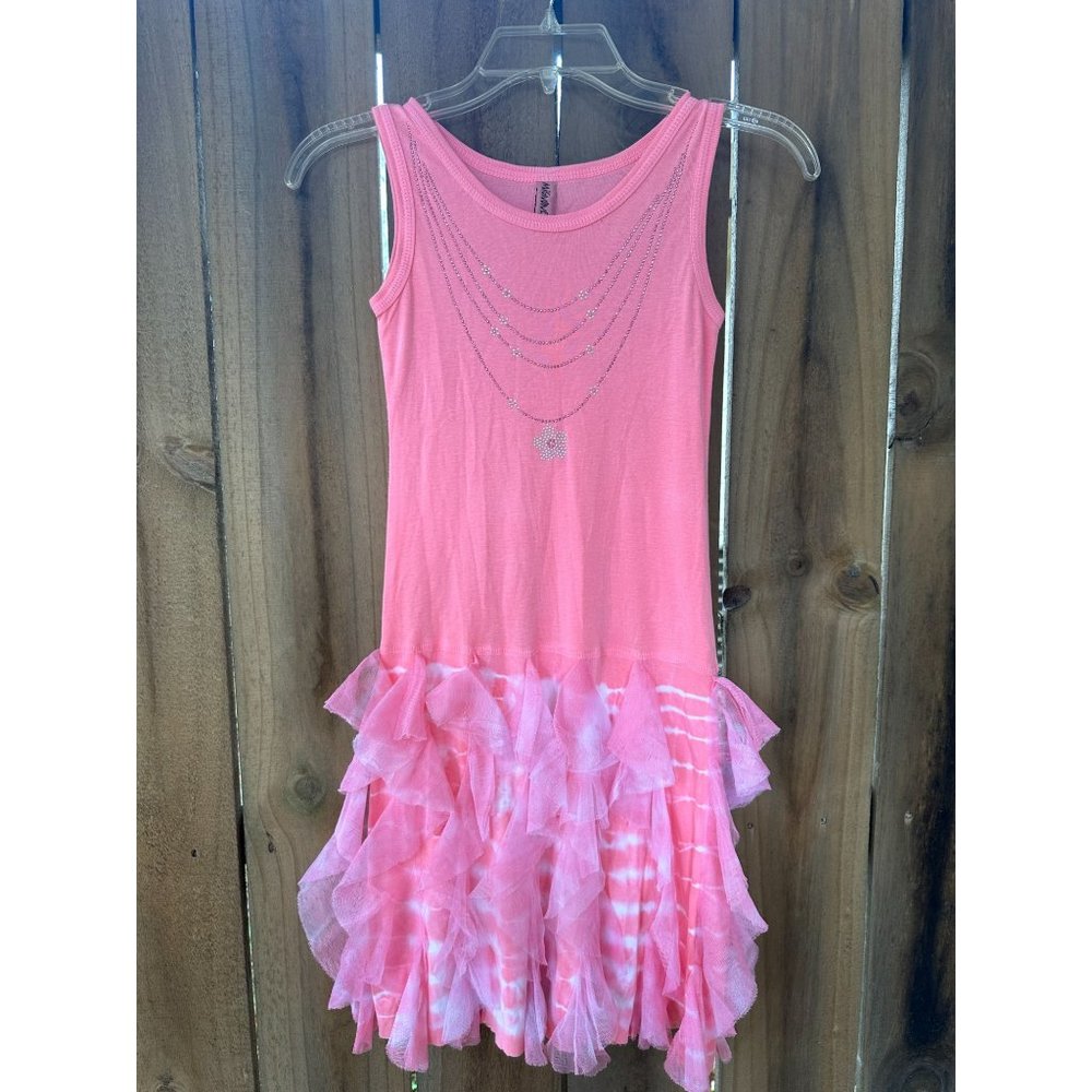 Girls' MIGNONE Tie Dye Tulle Ruffle Flower Necklace Embellished TANK DRESS 10 NW